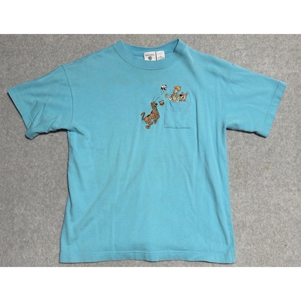 Vintage Scooby Doo 1997 Warner Bros Kids Youth XL Blue T Shirt Embroidered